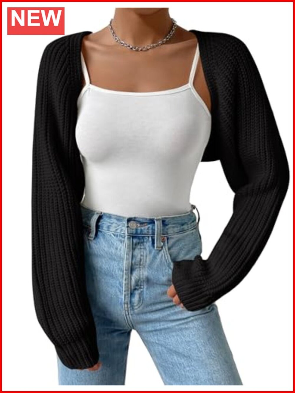 Long Sleeve Open Front Knit Crop Cardigan Shrug Bolero Sweater